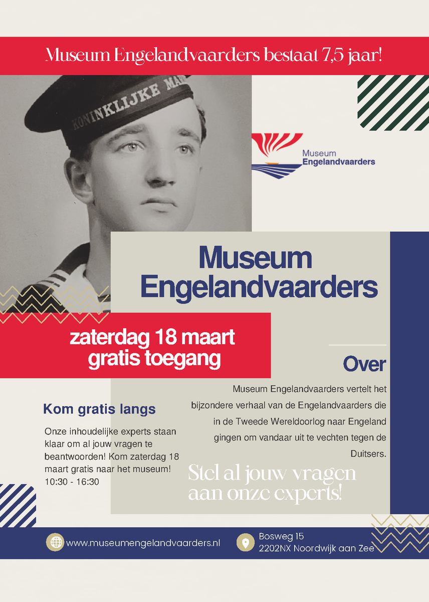 Voorzijde van de flyer voor de open dag op zaterdag 18 maart, toen het museum 7,5 jaar bestond