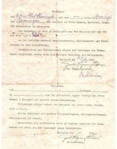 Toestemming passeren haven Karlstad 23 november 1940